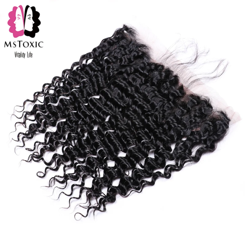 Mstoxic Brazilian Deep Wave Frontal 13x4 Ear To Ear Lace Frontal Closure Free Part 100% Human Hair Natural Color Non Remy Hair
