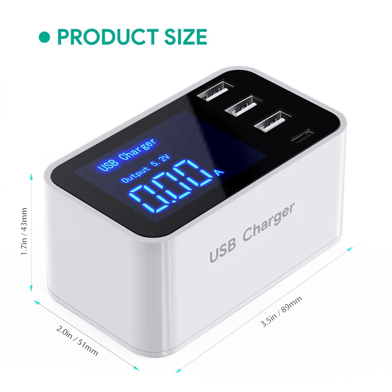 3 порта USB+ type-C адаптер для быстрой зарядки светодиодный дисплей настенное настольное зарядное устройство для iPhone iPad SAMSUNG HUAWEI Xiaomi все телефоны планшет