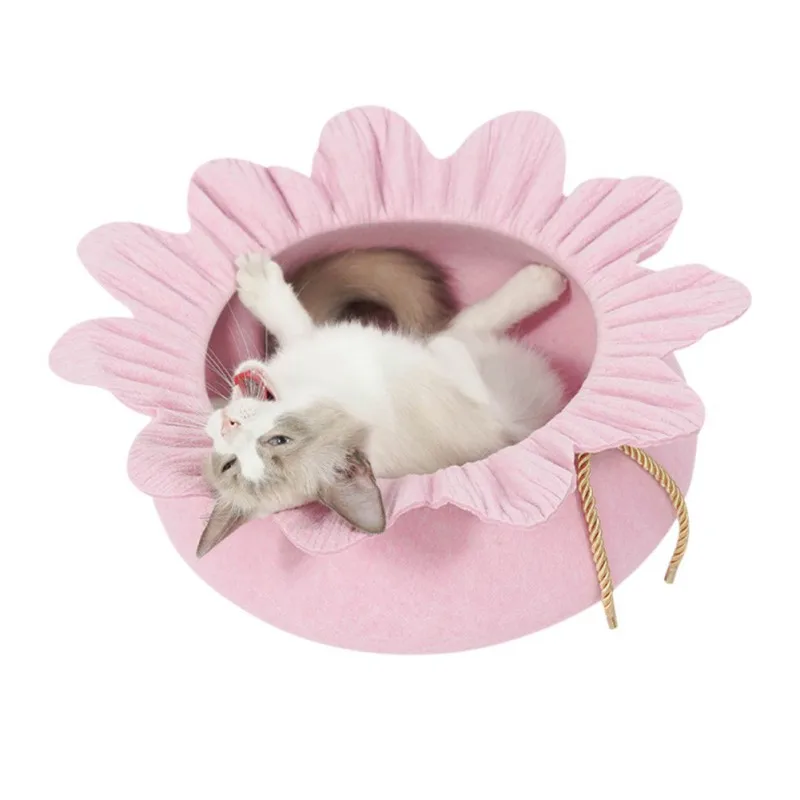 

Pet Bed Flower Shaped Felt Bed Cat Nest Cat Felt House Flower Four Seasons Universal Warm Lightweight Portable