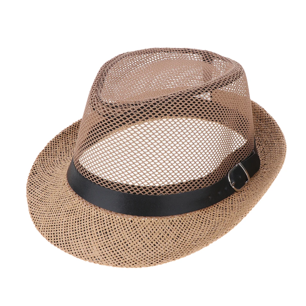 Men Women Linen Fedora Panama Hat Classic Straw Short Brim Beach Sun Hat Church Net Jazz Fishing Cap