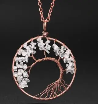 7 Чакра Дерево жизни кулон ожерелье для женщин подарок медь с натуральным кристаллом кварца кварцевый Целительный рейки ожерелье маятник Jewelr - Окраска металла: 16