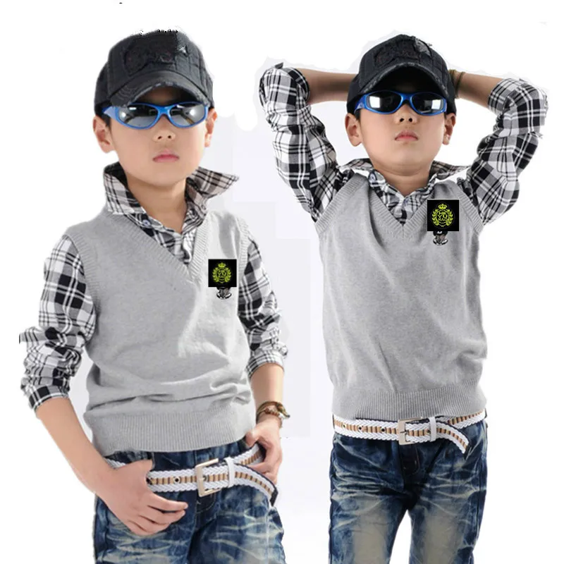 

child faux two piece sweater 100% cotton sweater child long-sleeve shirt
