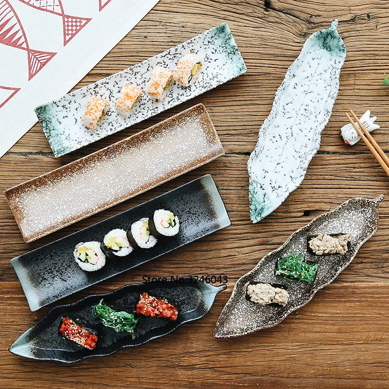 

Japanese style and Japanese sushi plate snack plate Ceramic creative rectangular dish Personality retro tableware set