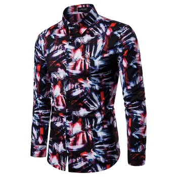 

YS021 European Spring and Autumn Clothing Plus Size Men's Lapel Long Sleeve Digital Printing Shirt