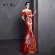 Это YiiYa вечерние платье с горловиной лодочка блестками Вышивка Русалка Вечерние платья Элегантные цветы короткий рукав кисточкой платье для выпускного вечера E295