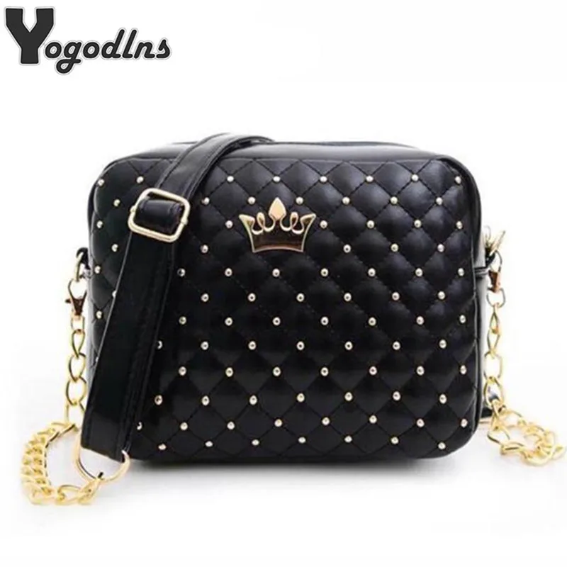 High Quality PU Leather Women Crossbody Bag Fashion Color Rivet Chain Design Women Shoulder Bags Color Shoulder Strap Ladies Bag