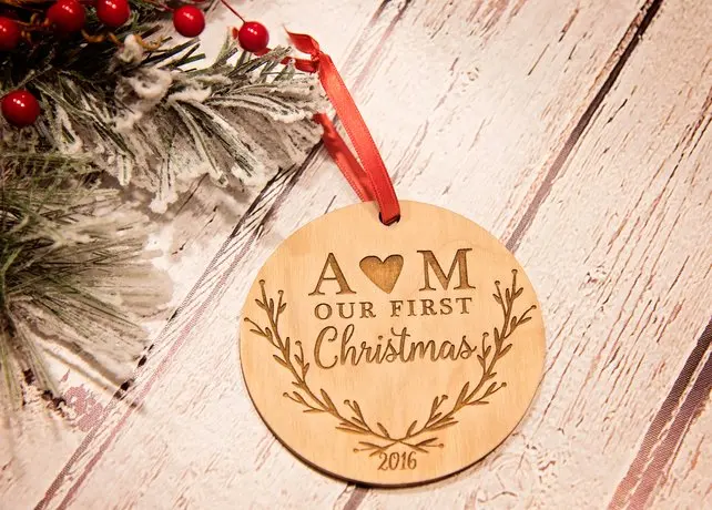

Our First Christmas Ornament, Personalized Christmas Ornament, Mr and Mrs Ornament, Wedding Gift,