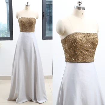 

Silver A-Line Strapless Floor-Length Crystal Satin Prom Party Formal Evening Dress M 262683