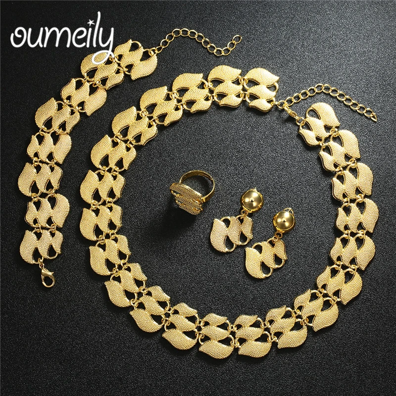 OUMEILY Fashion Dubai African Jewelry Set Nigerian Wedding Jewelry Set For Women Brides Gold Color Indian Jewellery Set