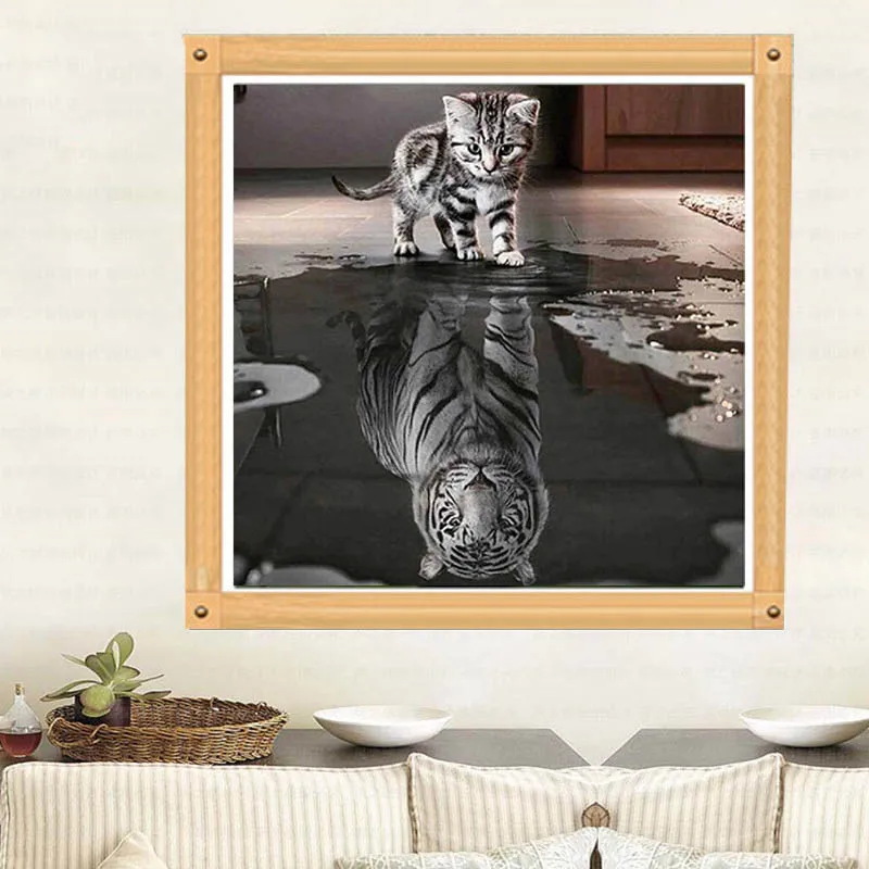 

Home Decorate Diamond Painting Cross Stitch Cat And Tiger Pattern Mosaic Pasted Rhinestone Embroidery DIY Drawing Crafts WXV Sal
