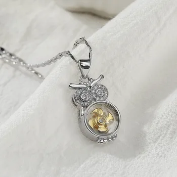 

BeUrSelf Delicate Animal Owl Necklace Zircon Paved Pendant Best Wish Lucky Rotatable Windmill Copper Jewelry for Women Fashion