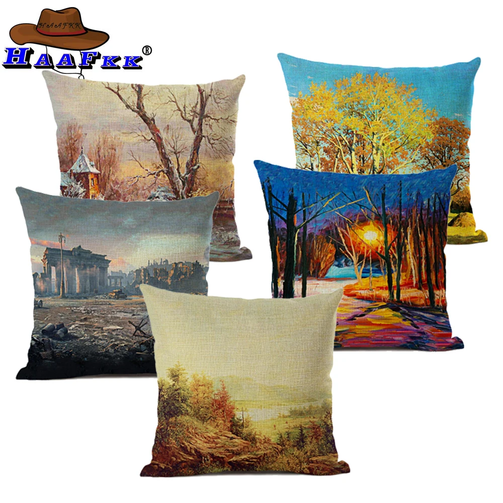 

Forest Ocean Beach Scenery Cushion Cover Pillowcase Cotton Linen Chair Seat Square Quote Pillow Cover Home Living Textile