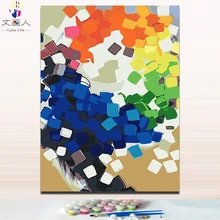 DIY Раскраска по номерам абстрактный красочный маленький куб Картина Рисунок цвета краски по номерам с краской цвета с рамкой 4050
