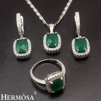 

Hermosa Fashion Women Bridal Jewelry Sets Wedding Silver Color Necklace & Earring & Ring Size 8# HOT SALE Set