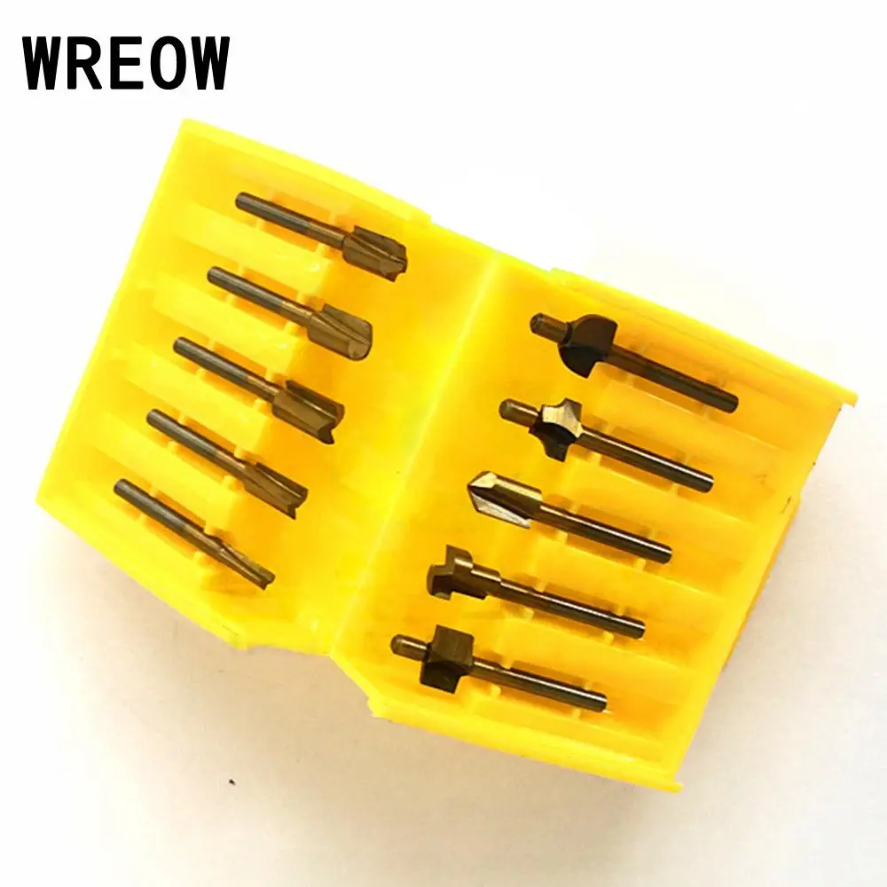 

10 pcs / set 1/8Inch Trimmer Router Bit HSS Titanium Milling Cutter Machine Wood Dremel Tool Rotary Milling Groove Slot