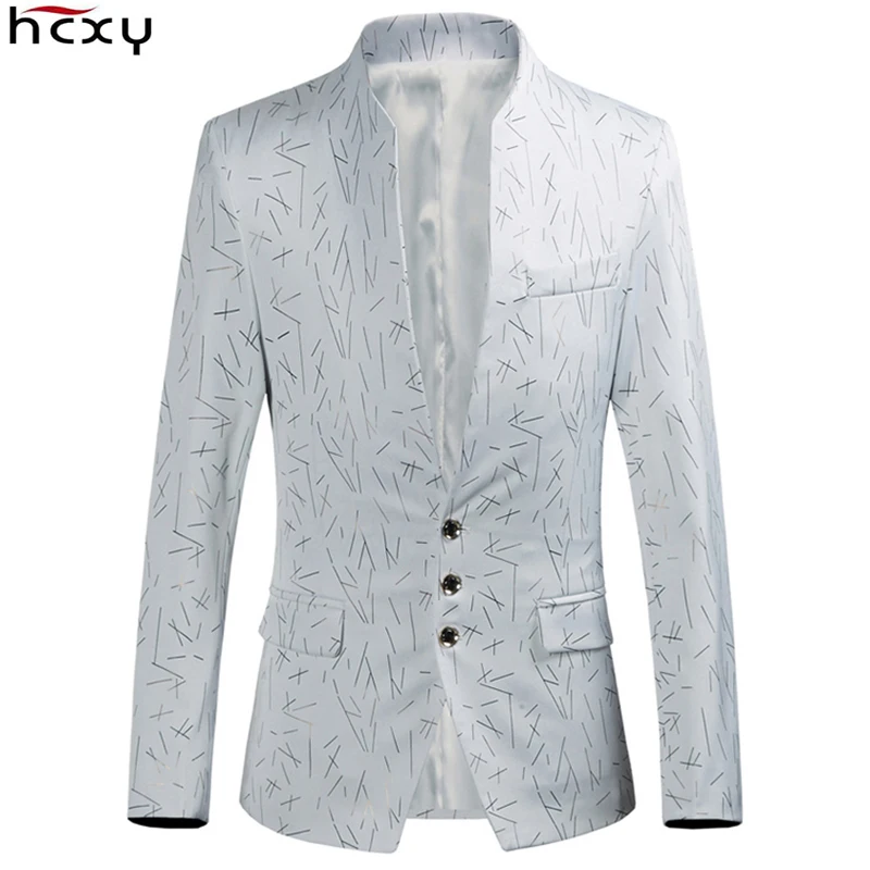 

HCXY brand 2018 Men's Suit Jacket Blazer Men Blazer Masculino Fashion Bronzing Print Slim Fit Slender Handsome Standing Collar