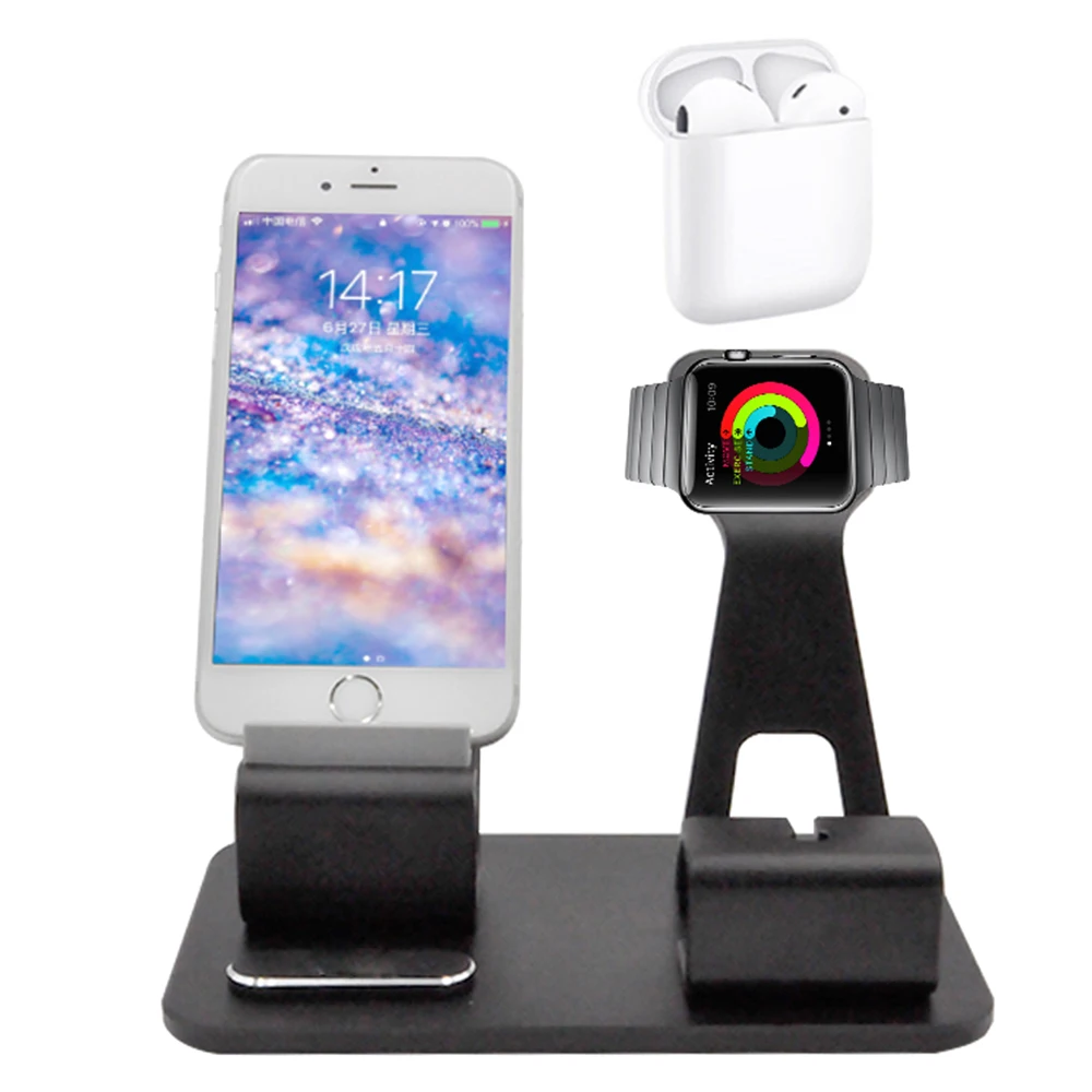 Besegad 3 in1 Многофункциональный Алюминий сплав стенд держатель для Apple Watch iWatch серии, на возраст 1, 2, 3, 4, iPhone XS Max XR 8 Airpods наушники