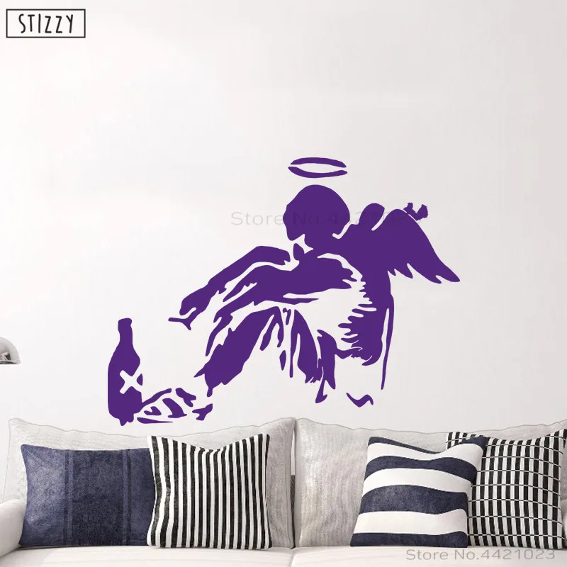 

STIZZY Wall Decal Creative Man Angel Wall Sticker Livingroom Wine Beer Bottle Pattern Art Design Home Decor Wings Poster DIYB621