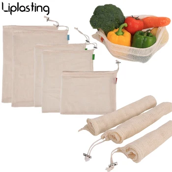 

Eco friendly Reusable Produce Bags Washable Bags for Storage Fruit Vegetable Organizer Storage mesh bags for fruits