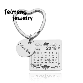 

New Chaveiro Custom Calendar Keychain Hand Carved Calendar Silver Gold Rose Gold Color Custom Jewelry Heart Key Chain Porte Clef