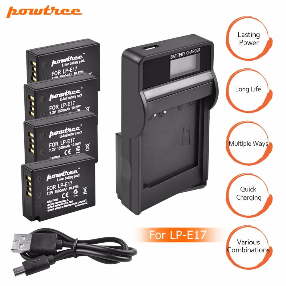 4 пакеты 7,2 V 1500 mAh LP-E17 LPE17 LP E17 Камера Батарея + USB Зарядное устройство для Canon EOS M3 M5 750D 760D T6i T6s 8000D поцелуй X8i L15