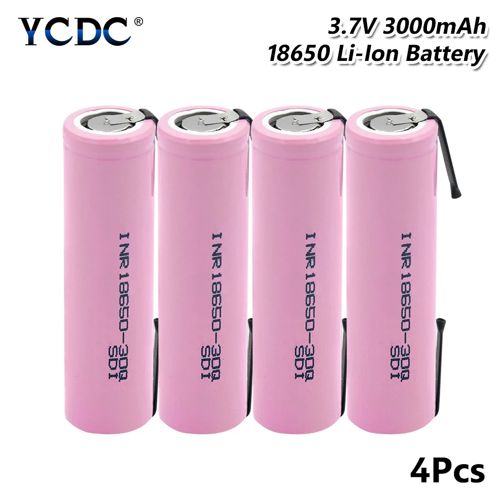 

18650 3000mah Battery INR18650 30Q 20A Discharge Li-ion Rechargeable Battery for E-cigarette With DIY Nickel Tabs High Quality