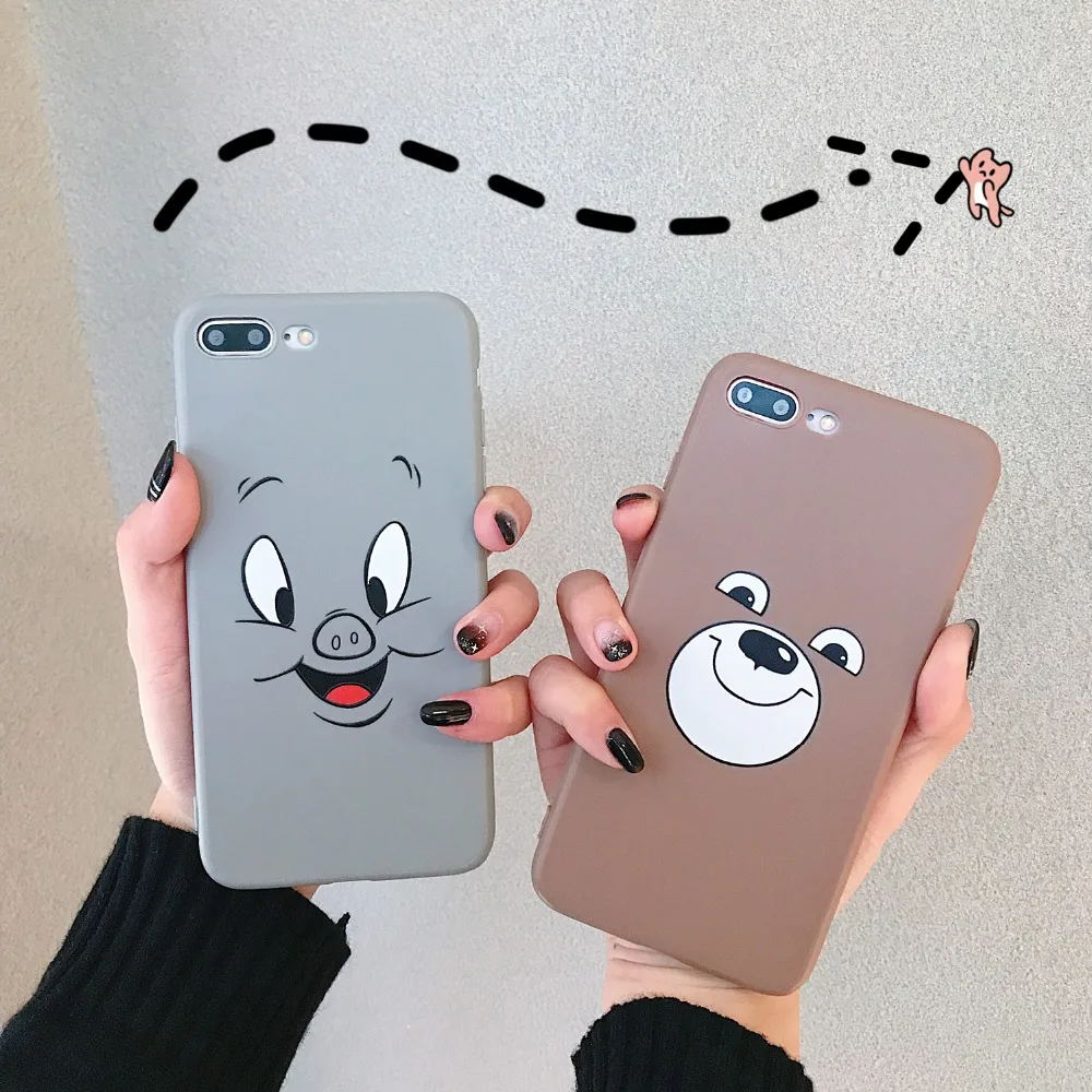 

For iPhone X XR XS Max Cases Cute Smiley Pig Smiley Bear Soft TPU Silicone Shell For iPhone 6 6S 7 8 Plus Cover Phone Cases Capa