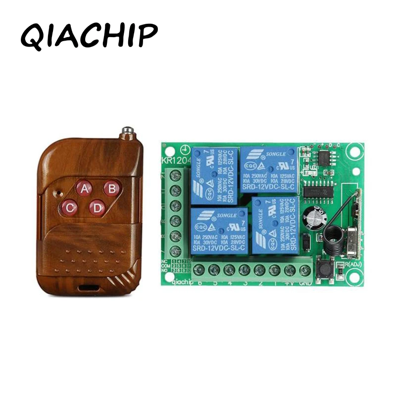 

QIACHIP 433Mhz Universal Wireless Remote Control Switch DC 12V 4CH 433Mhz relay Receiver Module With 4 channel New Z2