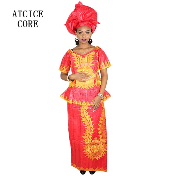 Африканские платья для женщин BAZIN RICHE одежда с вышивкой дизайнерское платье для леди - Цвет: RED