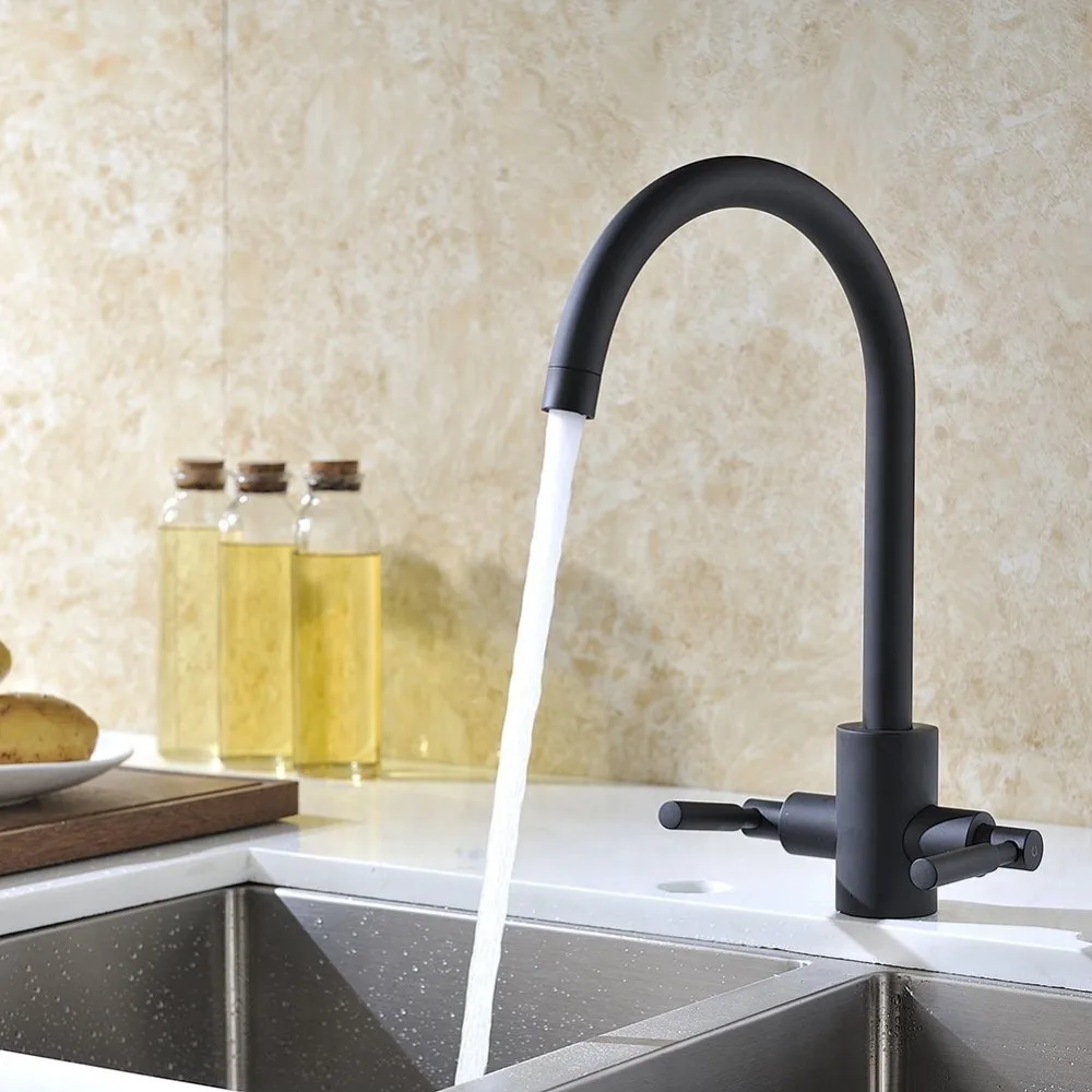 Bagnolux Solid Brass Contemporary Brushed Steel Double Lever Kitchen Sink Mixer Bar Taps Ideal Standard Tap Volcano Black Taps