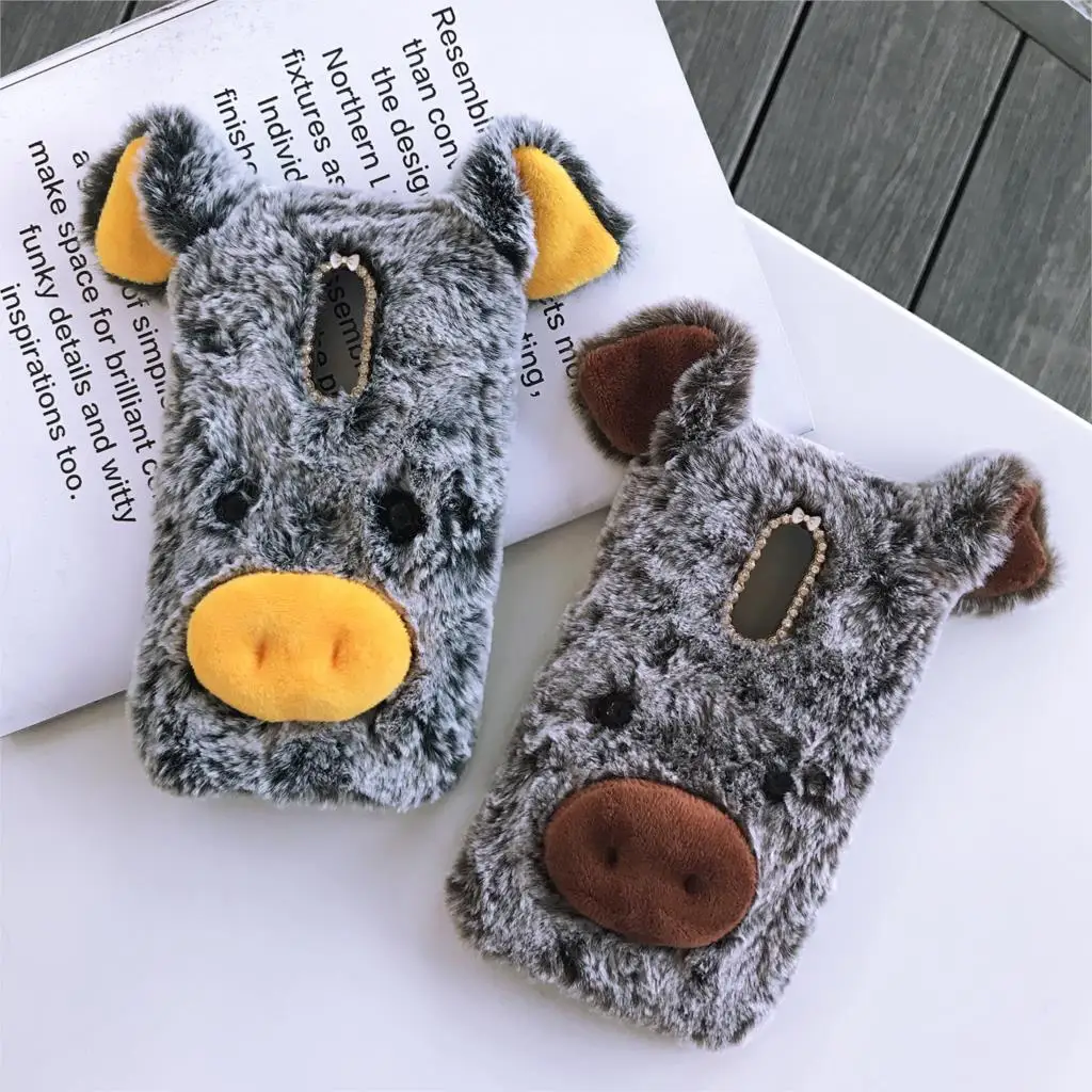 

One Plus 7 Case Cute 3D Pig Plush Fur Hair Phone Cover For Oneplus 5T 6 Case Winter Fluff Back Cover For One Plus 7 6 5 5T Capa