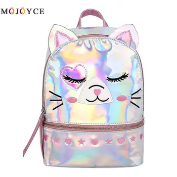 

Love Heart Star Cat Print Women Backpack Fashion School Knapsack Fashion PVC Laser Backpack Female
