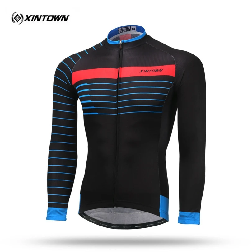 XINTOWN Black long Sleeve Thermal Fleece Men Cycling Jersey Winter
