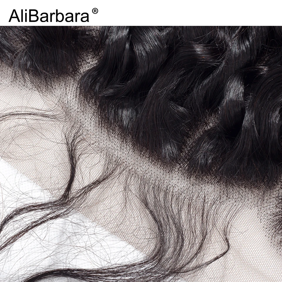 AliBarbara волос бразильский воды волна человеческих волос Связки с Фронтальная застежка 3 шт. волос Ткань 13X4 кружева фронтальной с ребенком