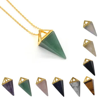 2017 Natural Stone NecklaceHexagon Pyramid Pendant Charms Healing Chakra Amulet European Fashionable Crystal undertale sans