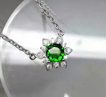 

Natural green diopside Necklace Natural red garnet Pendant Necklace 925 sliver trendy small lovely star Girl party gift Jewelry