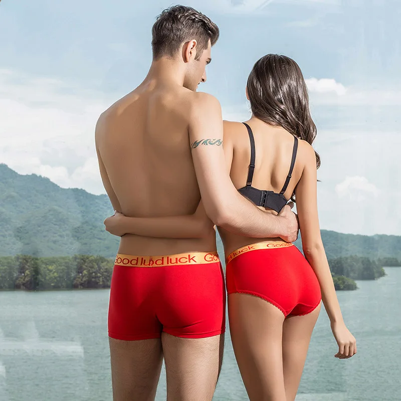 Couple Underwear Red Men's Boxers Soft Cotton Women Panties Red for Good  Luck Sexy Male Female Underpant For Men Women