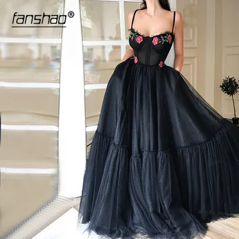 

Black Muslim Evening Dresses Lace Ruffles Boho Evening Dress Dubai Saudi Arabic Evening Gown Boho Prom Dress