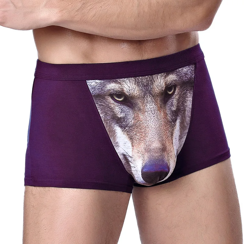 Fashion 3D Trend Personality Men's Underwear Creative Wolf Eagle Head Animal Print Men's Underwear Sexy Boxer Men New SA-8 - Color: Blue