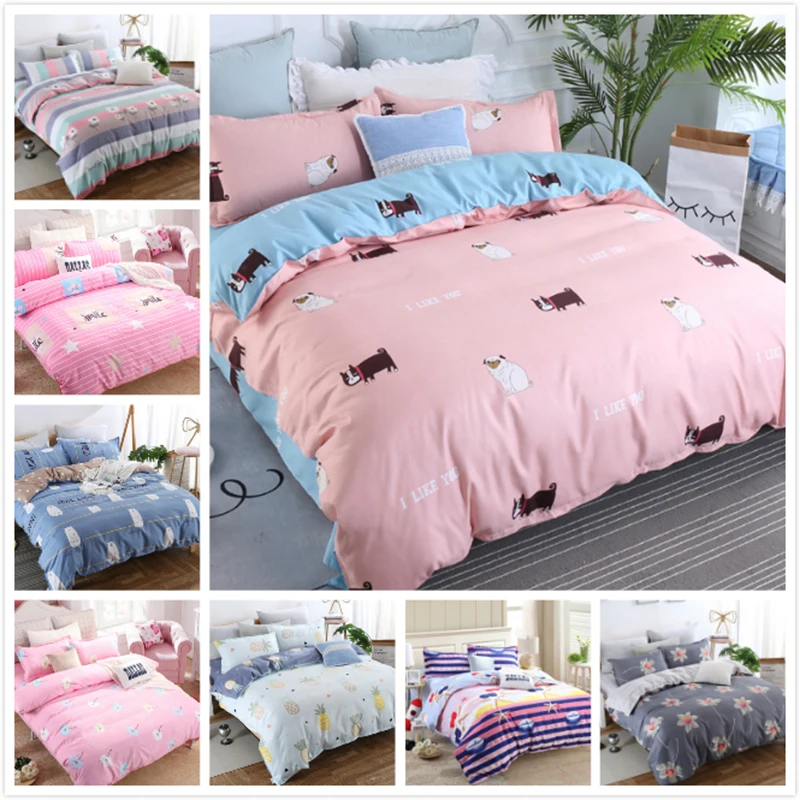 Cute Animal Dog Pattern Pink Blue Duvet Cover 3 4 Pcs Bedding Set