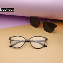 Bauhaus, кошачий глаз, оправа для очков, Женская оправа, 3в1, запоминающее ядро, внутри, поляризационные, с магнитным зажимом, солнцезащитные очки, оптические очки