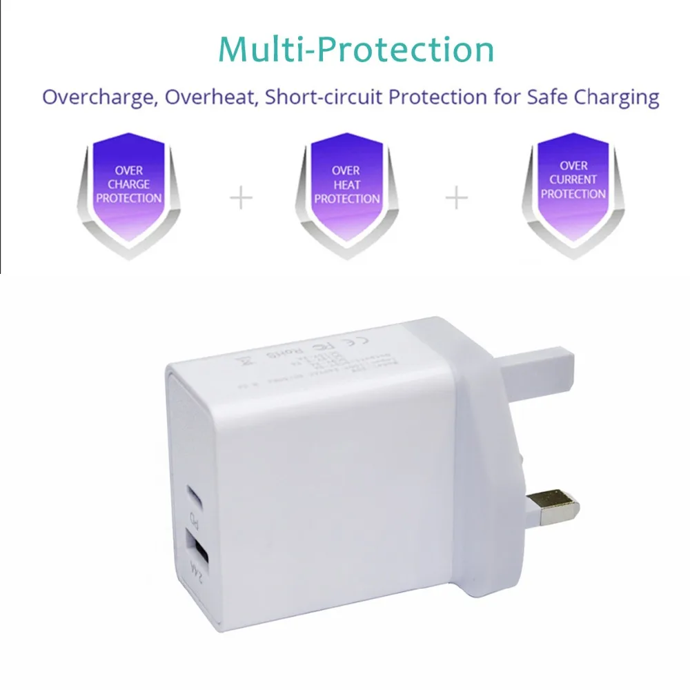 SOONHUA Portable USB PD Charger Type C Power Delivery QC 3.0 Quick Charging Adapter Travel Wall Charger With Smart Protection