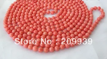 

huij 00170 unning long 100" 6mm round pink natural coral beads necklace