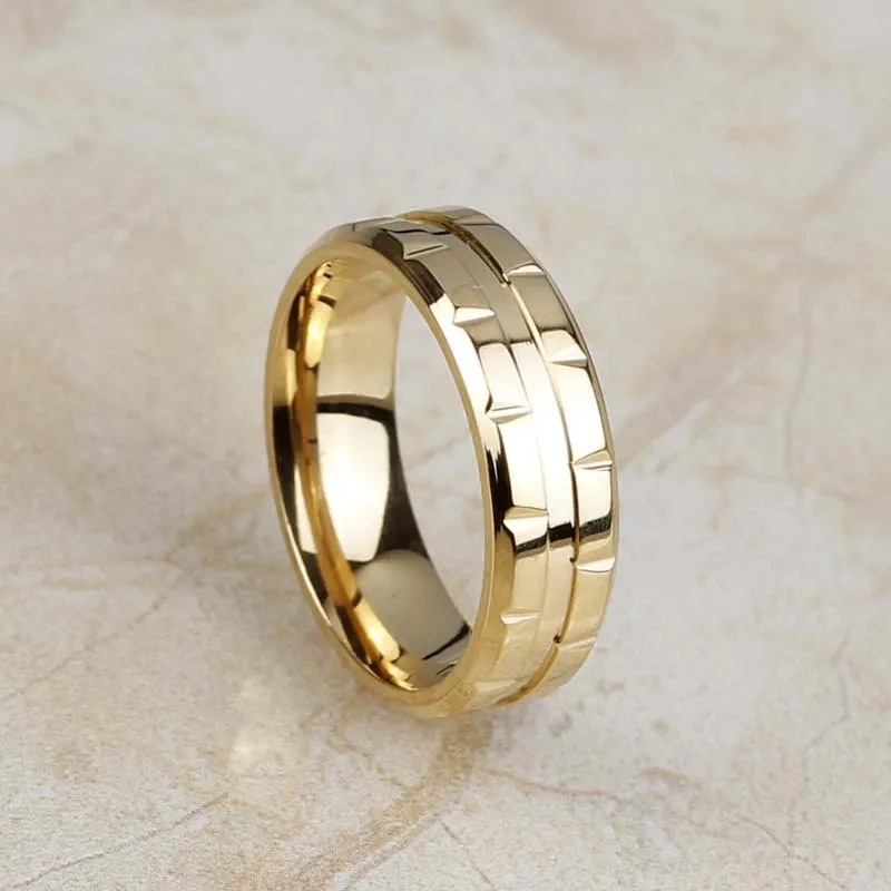 Gold Color Stainless Steel Engagement Wedding Ring For Women And Men Trendy Bands Party Round 6MM Fashion Jewelry Gift (A1058)