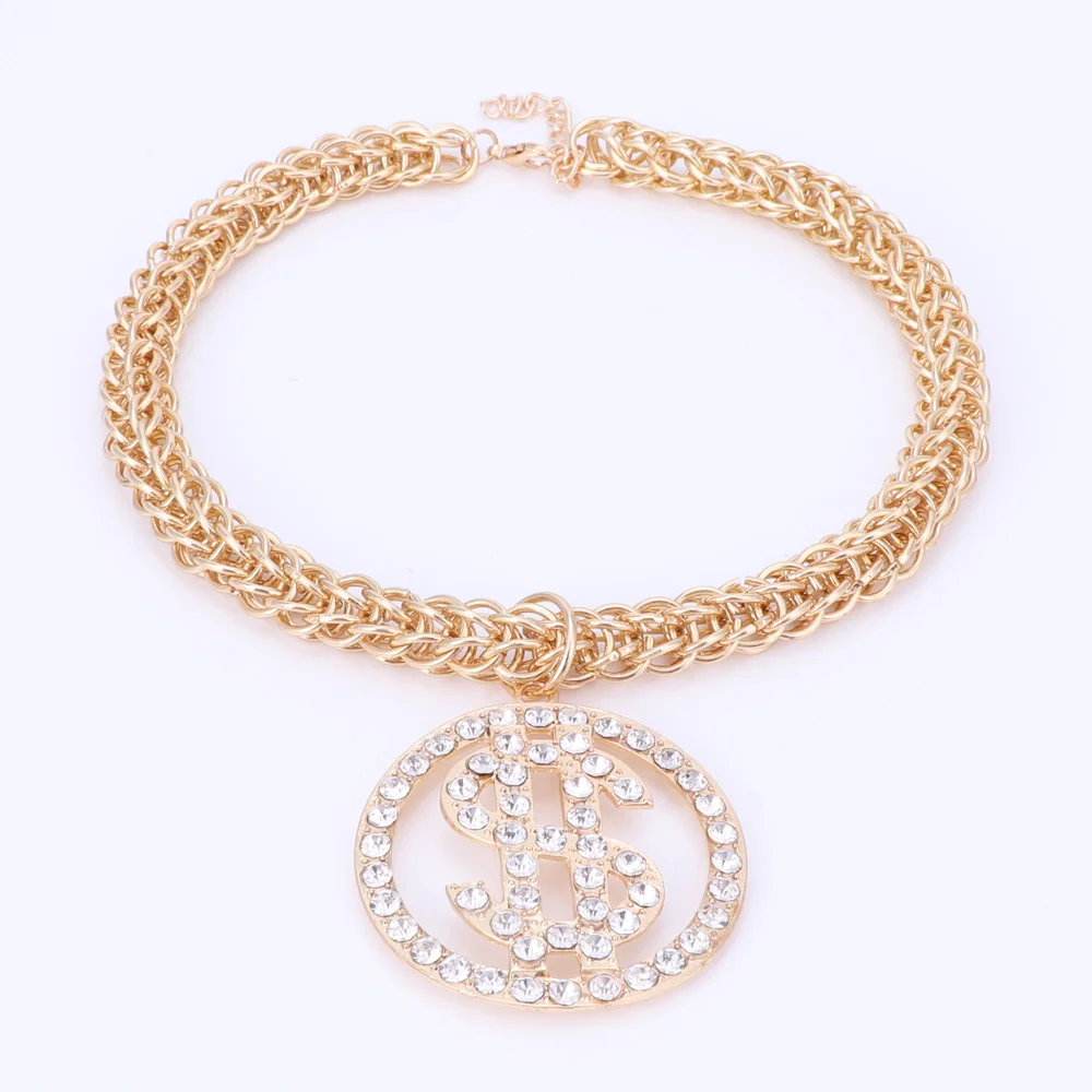 Доллар США деньги ожерелье кулон браслет серьги кольцо Ювелирные наборы золотой цвет цепи для женщин Стразы Вечерние ювелирные изделия