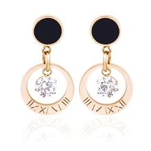 Розовое золото римские серьги цифры Мода Циркон для женщин AAA кристалл серьги серьги из нержавеющей стали для женщин