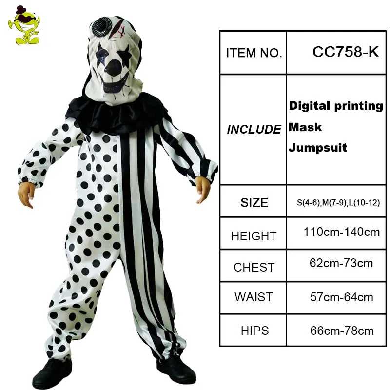Детские вечерние костюмы для костюмированной вечеринки в полоску с клоуном на Хэллоуин, детский комбинезон, маска, костюм клоуна-убийцы - Цвет: CC758-DPM