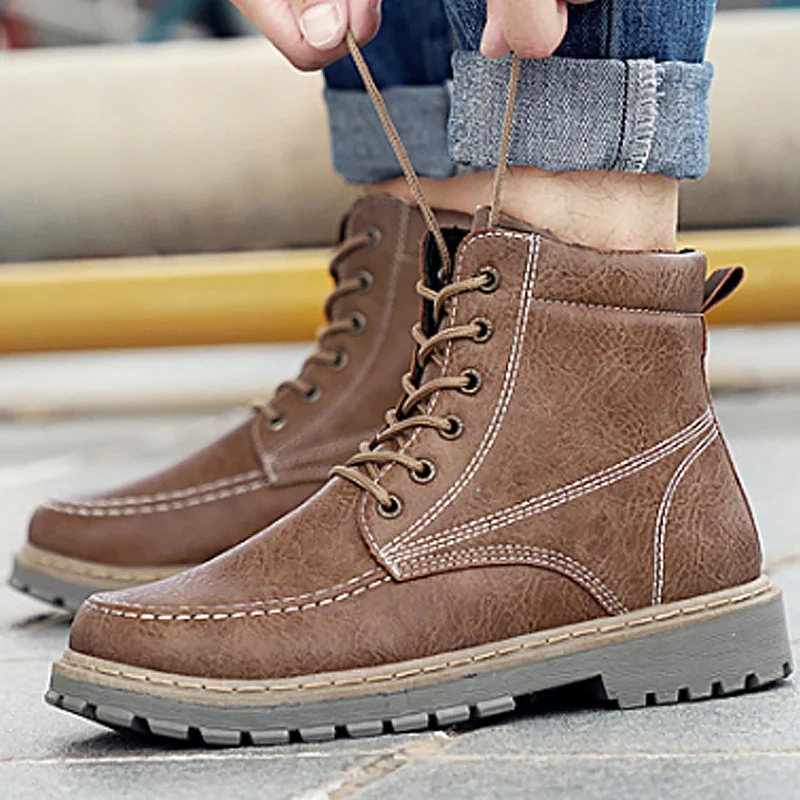 Fashion boots men winter warm leather ankle martin boots male non-slip plush snow boots 2018 high quality sewing Fashion boots men winter warm leather ankle martin boots male non-slip plush snow boots 2018 high quality sewing