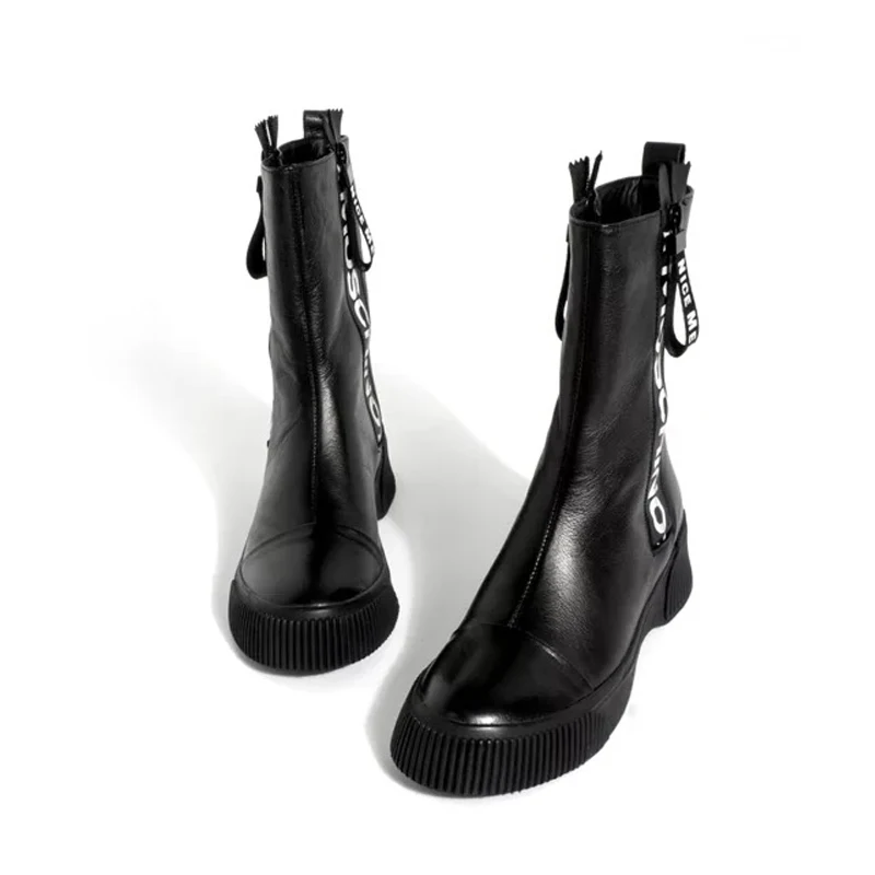 Cuir Véritable Glissement Noir Sur Martin Bota Hiver Pour Femmes Cheville Dames Ugi Chaussures 2018 En Bottes Feminina Lettre De qPxIXBwC