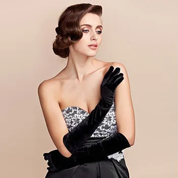 

Gold Velvet Gloves In The Long Section Of Warm Blanket Etiquette Ladies Thin Banquet Nobility Elegant Banquet Gloves
